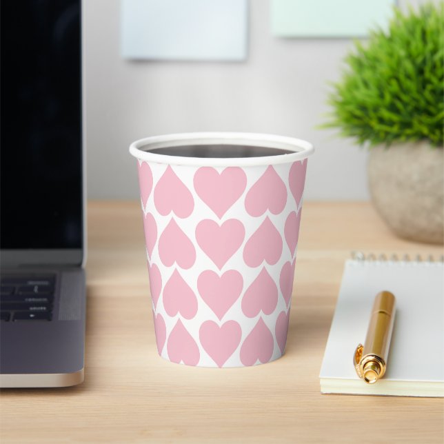 Pink Hearts Pattern, Romantic, Love Paper Cups (Insitu)