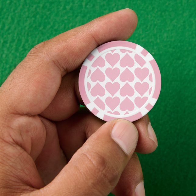 Pink Hearts Pattern, Romantic, Love Poker Chips (Hand)