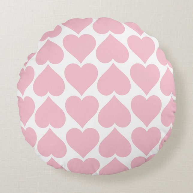 Pink Hearts Pattern, Romantic, Love Round Cushion (Front)