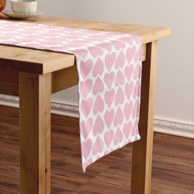 Pink Hearts Pattern, Romantic, Love Short Table Runner (In Situ)