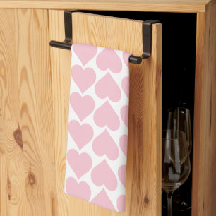 Pink Hearts Pattern, Romantic, Love Tea Towel