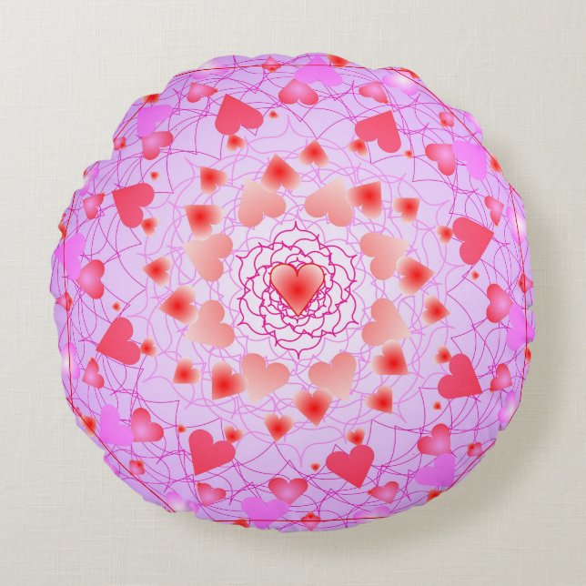 Pink Hearts Pattern Round Pillow (Front)