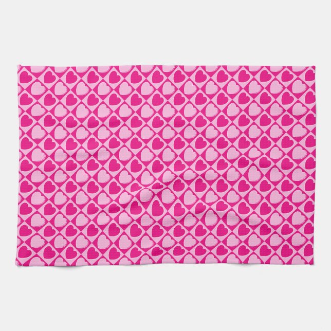 Pink hearts pattern tea towel (Horizontal)