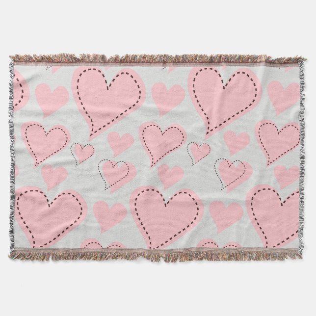 Pink Hearts Pattern Throw Blanket (Front)