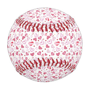 Pink Hearts Pattern Valentine's Day Baseball