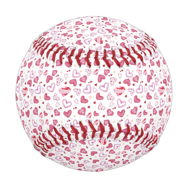 Pink Hearts Pattern Valentine's Day Baseball (Front)