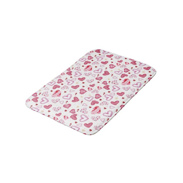 Pink Hearts Pattern Valentine's Day Bath Mat (Angled)