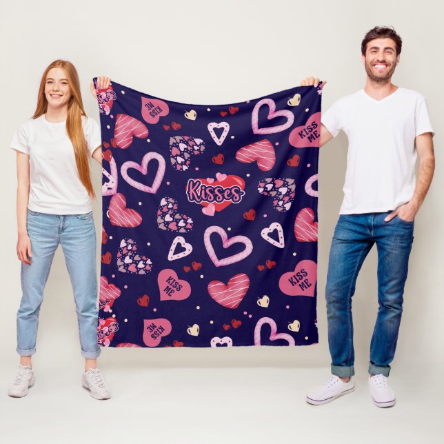 Pink Hearts Pattern Valentine's Day Fleece Blanket (In Situ)