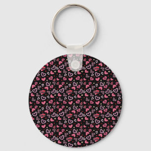 Pink Hearts Pattern Valentine's Day Key Ring