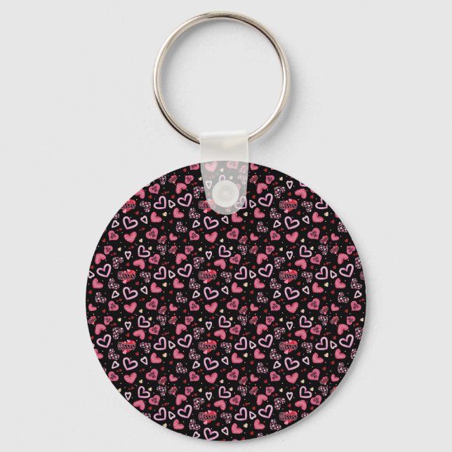 Pink Hearts Pattern Valentine's Day Key Ring (Front)