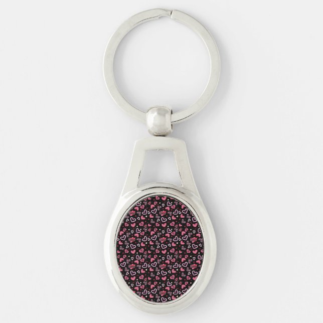 Pink Hearts Pattern Valentine's Day Key Ring (Front)
