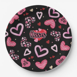 Pink Hearts Pattern Valentine's Day Paper Plate