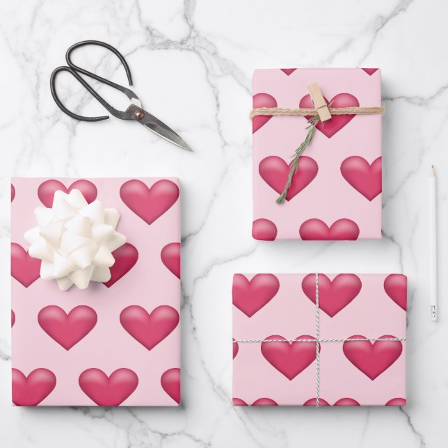 Pink Hearts Pattern Valentine's Day Theme Wrapping Paper Sheet (Front)