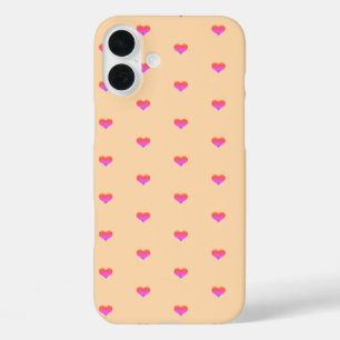 Pink Hearts Patterns Valentine's Day Peach Orange iPhone 16 Plus Case