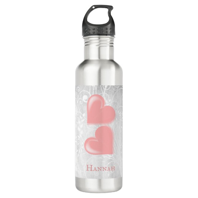 Pink Hearts Personalised 710 Ml Water Bottle (Front)