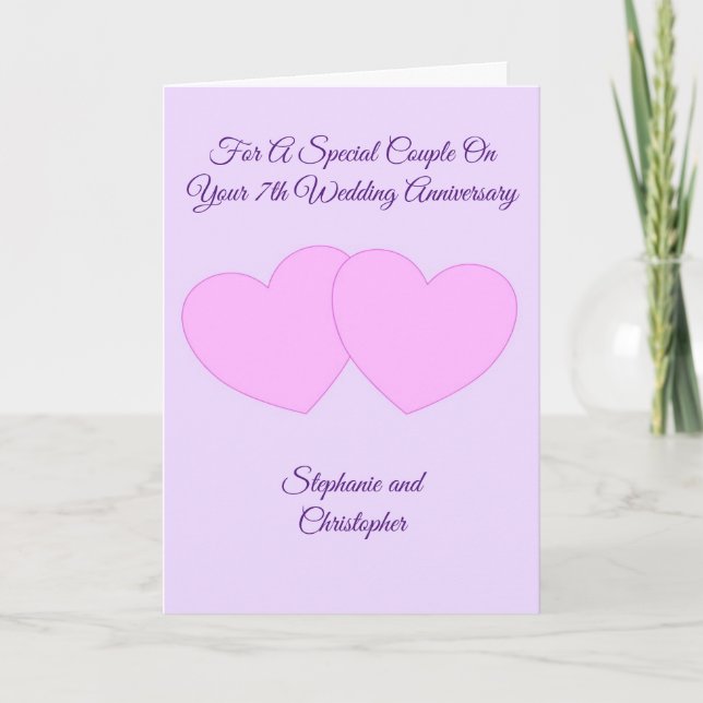 Pink Hearts Personalised 7th Wedding Anniversary Card (Front)