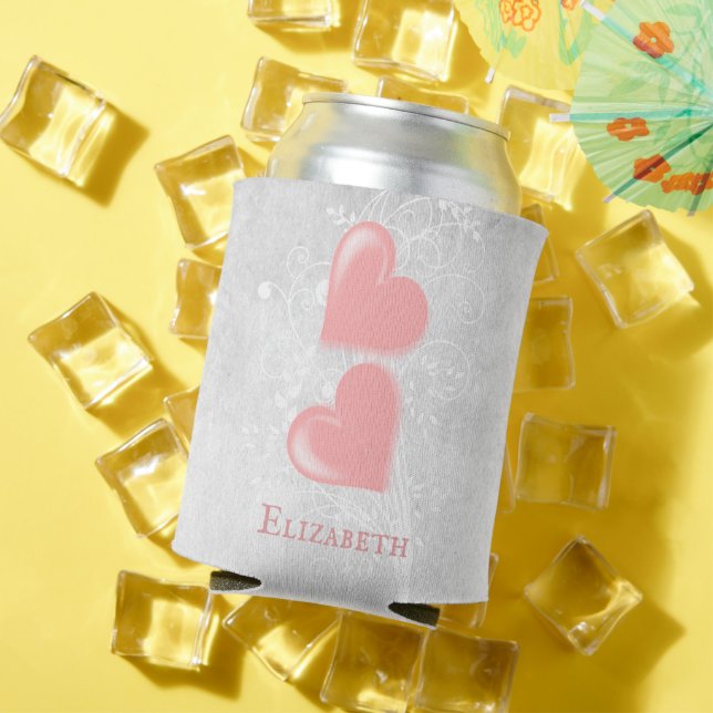 Pink Hearts Personalised Can Cooler (In Situ Summer)