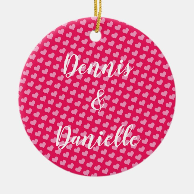 Pink Hearts Personalised Ceramic Ornament (Front)
