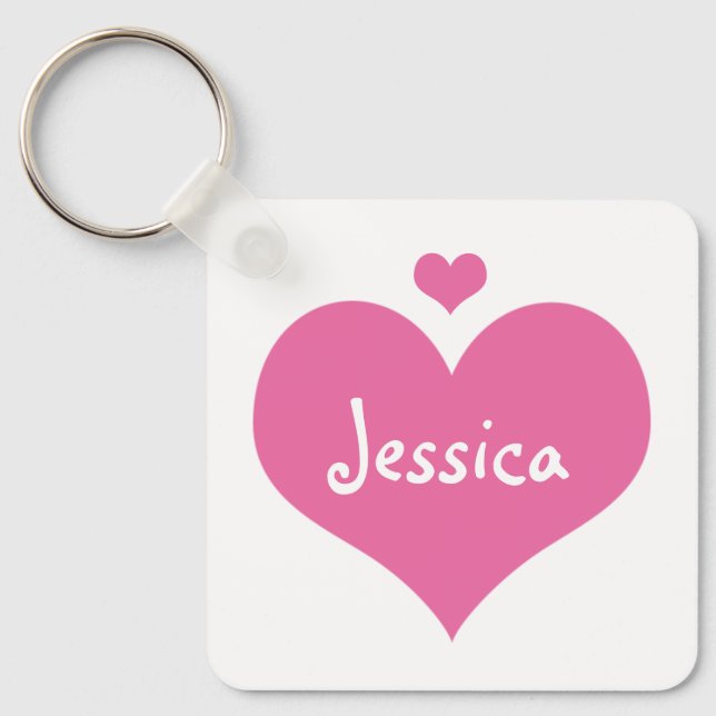 Pink Hearts - Personalised Girly Name Keychain (Front)