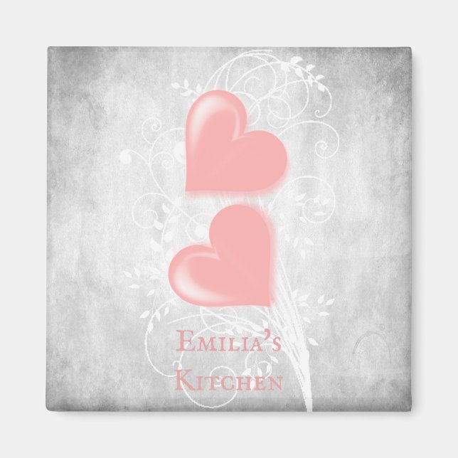 Pink Hearts Personalised Magnet (Front)