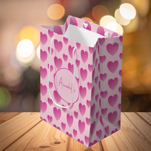 Pink Hearts Personalised  Medium Gift Bag (Creator Uploaded)