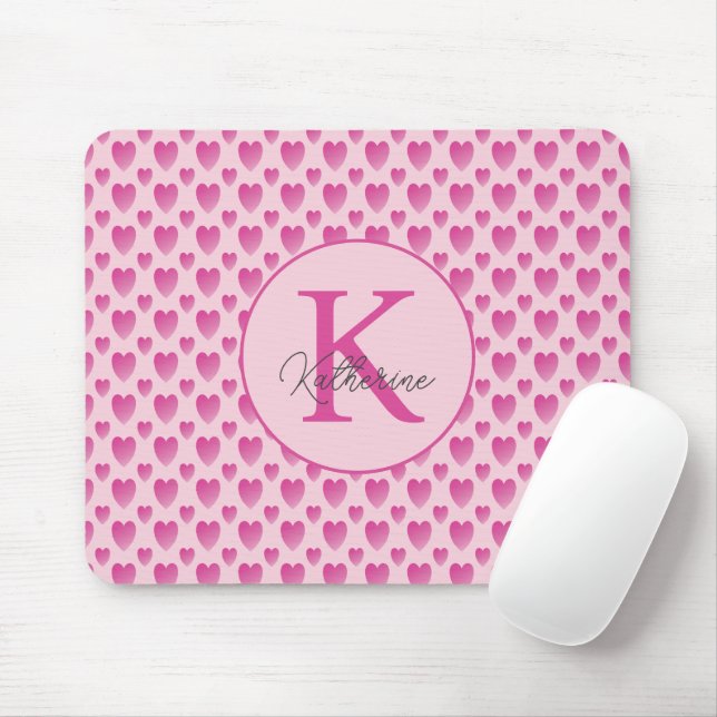 Pink Hearts Personalised Monogram  Mouse Mat (With Mouse)