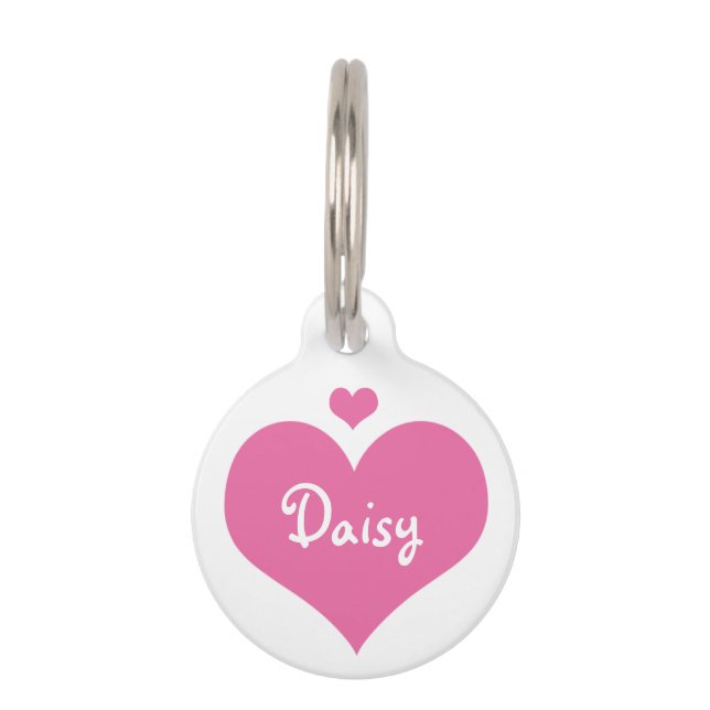 Pink Hearts Personalised Name Pet Tag (Front)