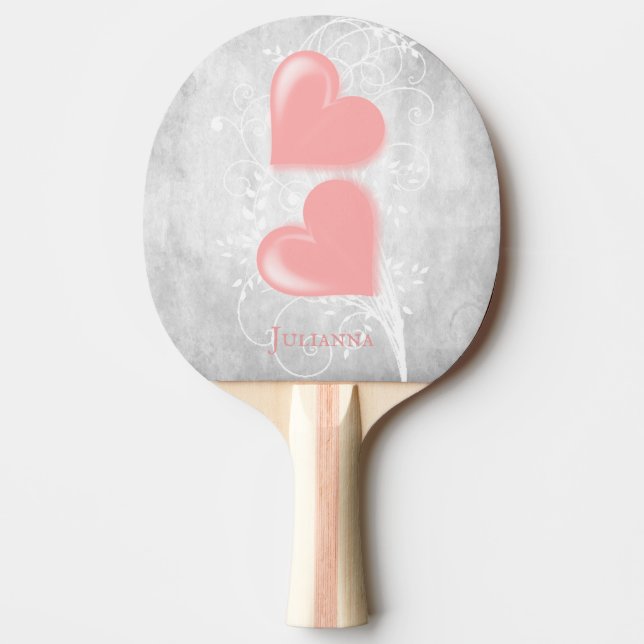 Pink Hearts Personalised Ping Pong Paddle (Front)