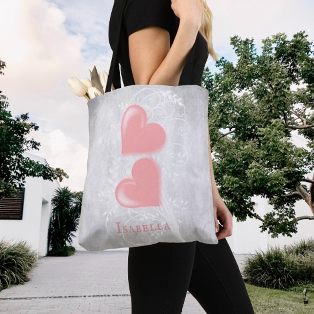 Pink Hearts Personalised Tote Bag (Pink Hearts Personalized Tote Bag)