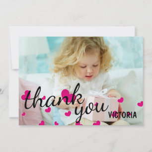 Pink Hearts Photo - Thank You Flat Card