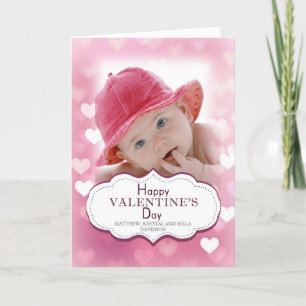 Pink Hearts Photo Valentines Card