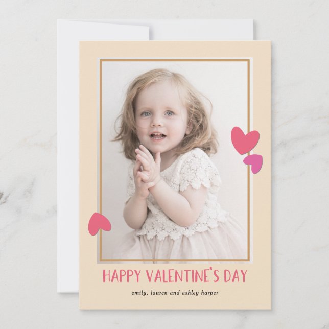 Pink Hearts Photo Valentines Day Card (Front)