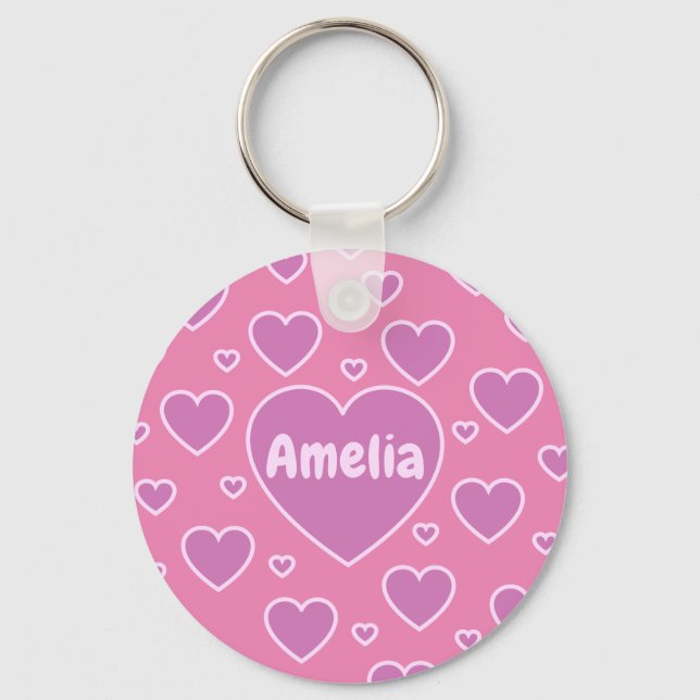 Pink Hearts Preppy Aesthetic Key Ring (Front)
