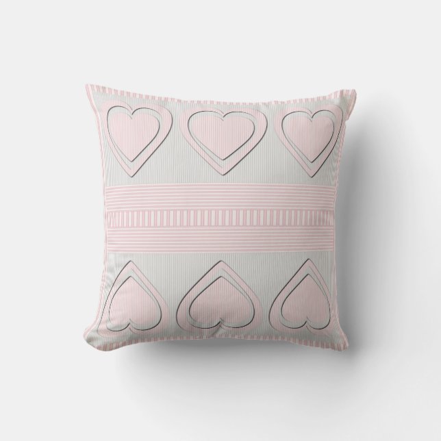 Pink Hearts Retro Pattern Stripes - Pillow (Front)
