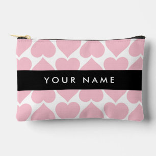 Pink Hearts, Romantic, Your Name, Personalise Accessory Pouch