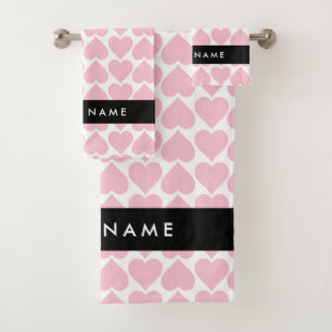 Pink Hearts, Romantic, Your Name, Personalise Bath Towel Set