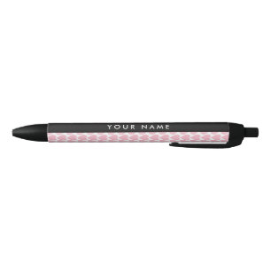 Pink Hearts, Romantic, Your Name, Personalise Black Ink Pen