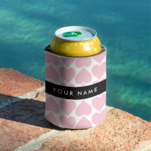 Pink Hearts, Romantic, Your Name, Personalise Can Cooler
