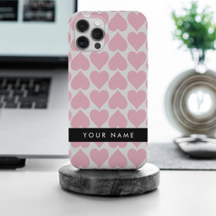Pink Hearts, Romantic, Your Name, Personalise iPhone 15 Pro Max Case