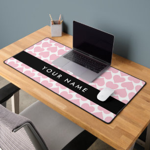Pink Hearts, Romantic, Your Name, Personalise Desk Mat