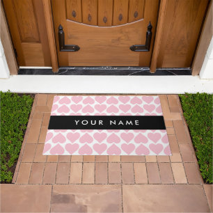 Pink Hearts, Romantic, Your Name, Personalise Doormat