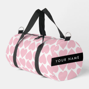 Pink Hearts, Romantic, Your Name, Personalise Duffle Bag