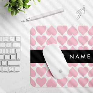 Pink Hearts, Romantic, Your Name, Personalise Mouse Mat