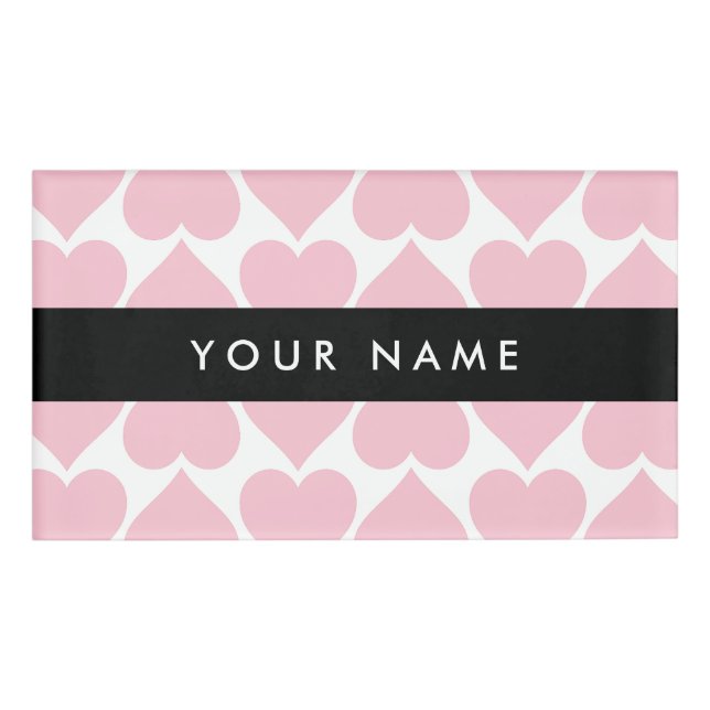 Pink Hearts, Romantic, Your Name, Personalise Name Tag (Front)