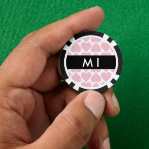 Pink Hearts, Romantic, Your Name, Personalise Poker Chips