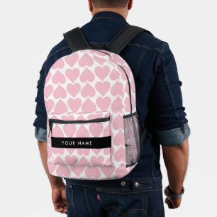 Pink Hearts, Romantic, Your Name, Personalise Printed Backpack