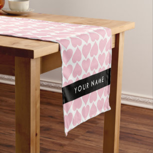 Pink Hearts, Romantic, Your Name, Personalise Short Table Runner