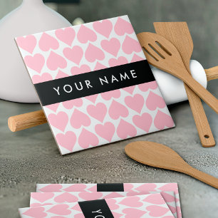 Pink Hearts, Romantic, Your Name, Personalise Tile