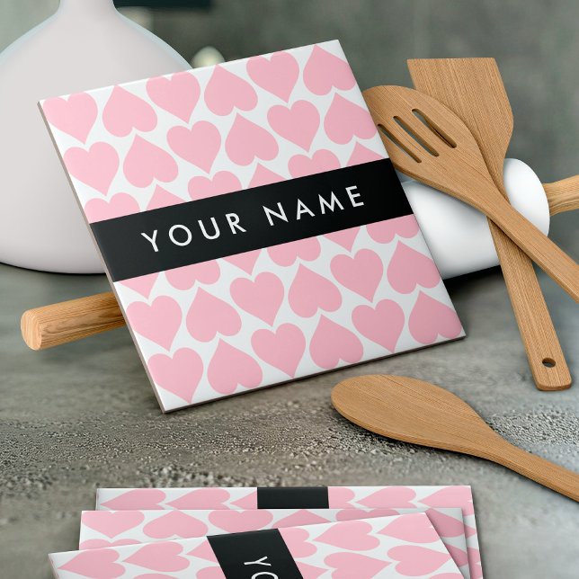 Pink Hearts, Romantic, Your Name, Personalise Tile (Creator Uploaded)