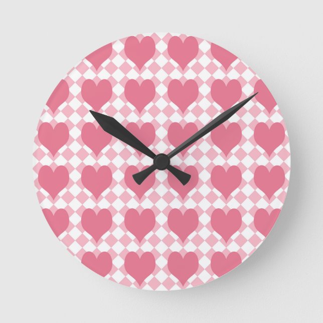 Pink Hearts Round Clock (Front)